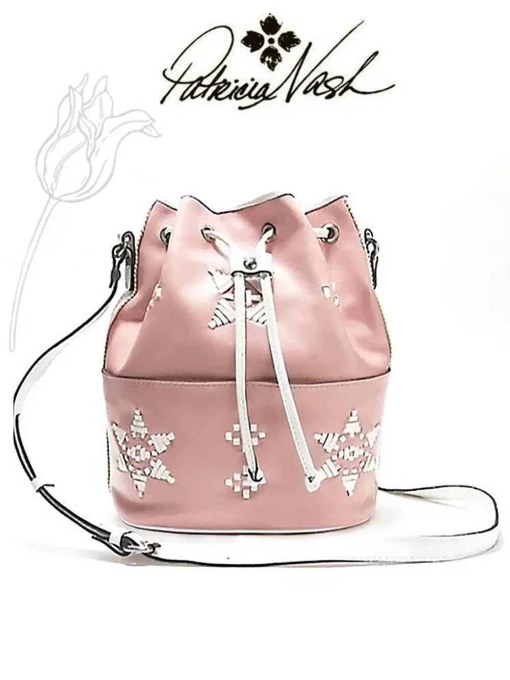 Patricia Nash Pink and White Brindisi Drawstring Bag